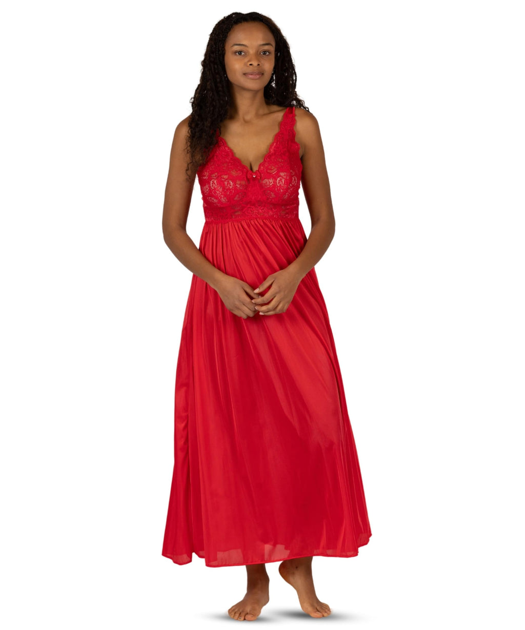 SHADOWLINE Women's Long Flowy Figure Flattering Nightgown– Silky Floral Stretch Lace Sleeveless Elegant Lingerie Sleepwear