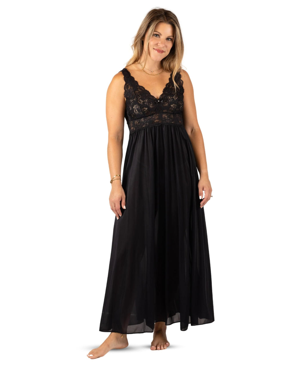 SHADOWLINE Women's Long Flowy Figure Flattering Nightgown– Silky Floral Stretch Lace Sleeveless Elegant Lingerie Sleepwear