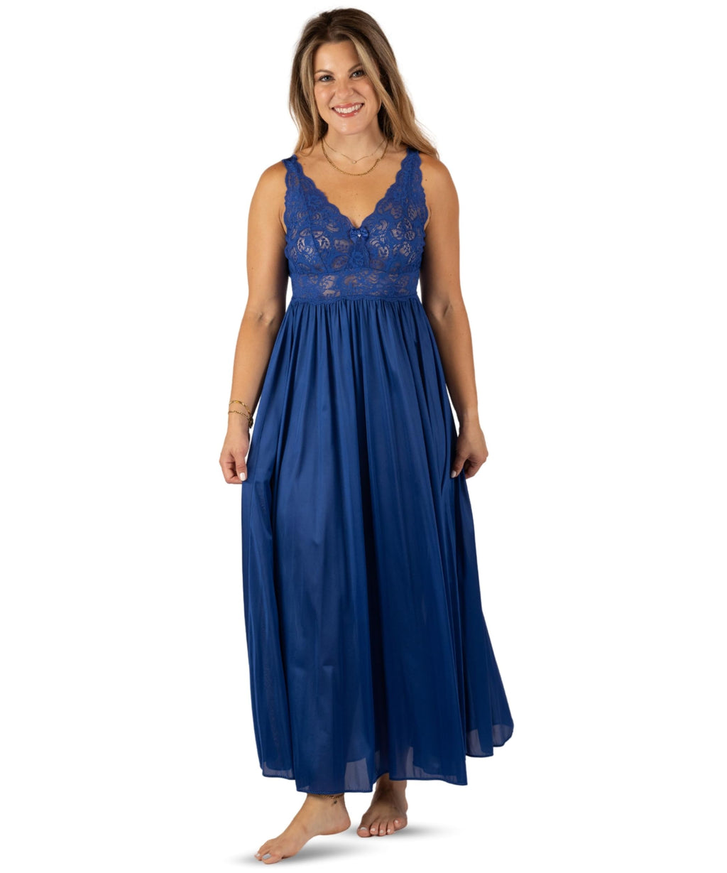 SHADOWLINE Women's Long Flowy Figure Flattering Nightgown– Silky Floral Stretch Lace Sleeveless Elegant Lingerie Sleepwear