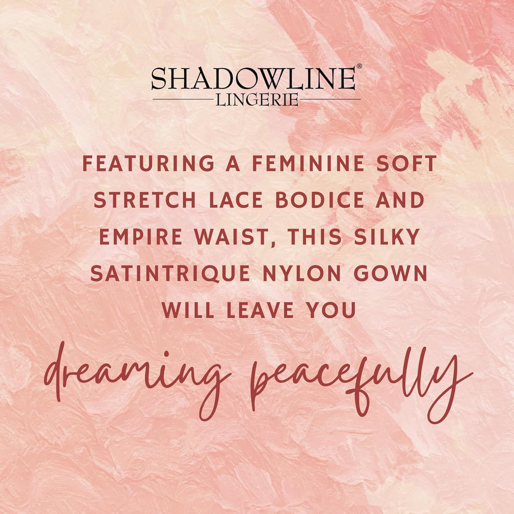 SHADOWLINE Women's Long Flowy Figure Flattering Nightgown– Silky Floral Stretch Lace Sleeveless Elegant Lingerie Sleepwear